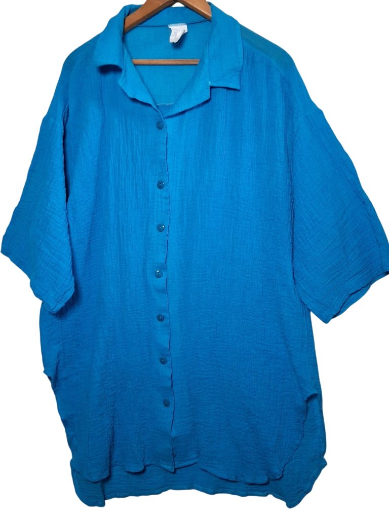 Vintage Loom Wear Shirt Plus Size 3x Turquoise Guaze Cotton Button Up Short Slv